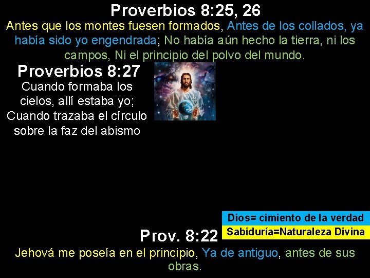 Proverbios 8: 25, 26 Antes que los montes fuesen formados, Antes de los collados,