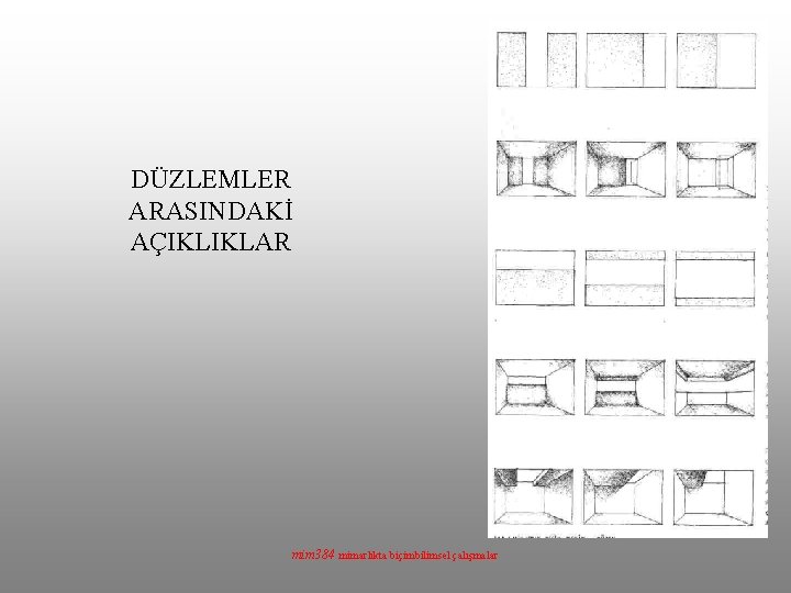 DÜZLEMLER ARASINDAKİ AÇIKLIKLAR mim 384 mimarlıkta biçimbilimsel çalışmalar 