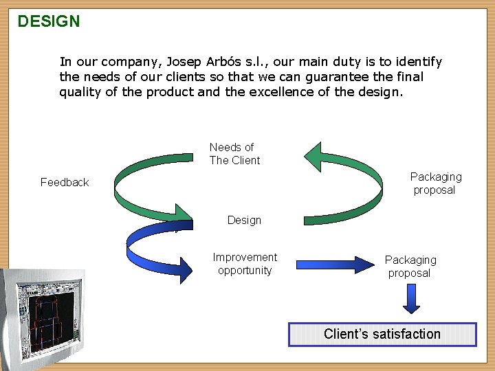 DESIGN In our company, Josep Arbós s. l. , our main duty is to