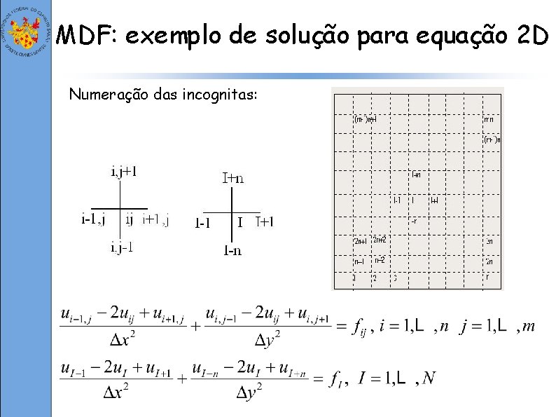 MDF: exemplo de solução para equação 2 D Numeração das incognitas: 