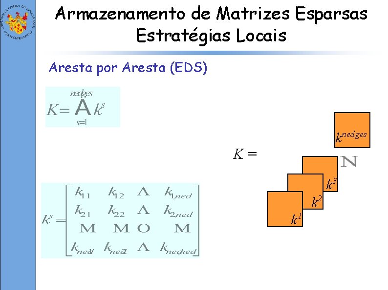 Armazenamento de Matrizes Esparsas Estratégias Locais Aresta por Aresta (EDS) knedges K= k 3