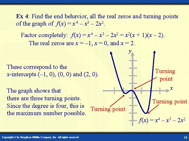 Ex 4: Find the end behavior, all the real zeros and turning points of