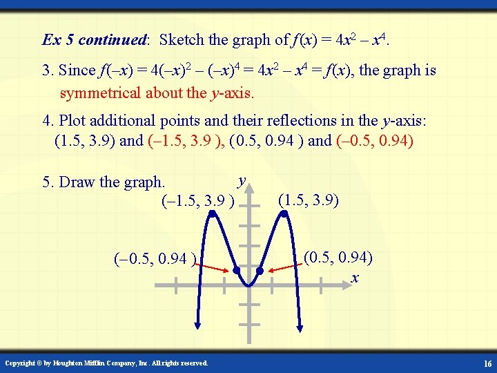 Ex 5 continued: Sketch the graph of f (x) = 4 x 2 –
