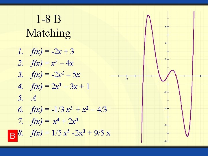 1 -8 B Matching 1. 2. 3. 4. 5. 6. 7. B 8. f(x)