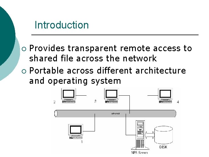 Introduction Provides transparent remote access to shared file across the network ¡ Portable across Introduction Provides transparent remote access to shared file across the network ¡ Portable across