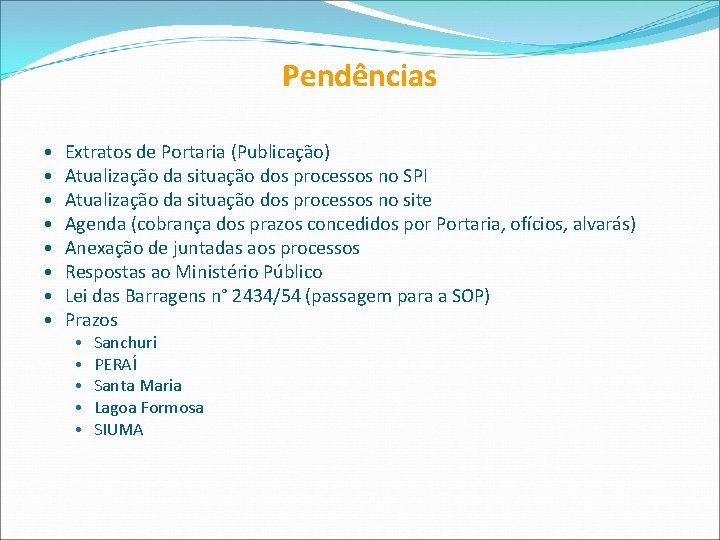 Pendências • • Extratos de Portaria (Publicação) Atualização da situação dos processos no SPI