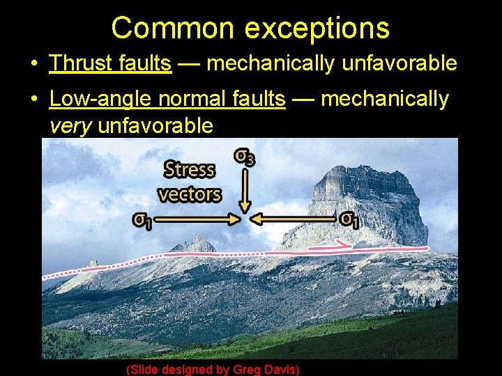 Common exceptions • Thrust faults — mechanically unfavorable • Low-angle normal faults — mechanically