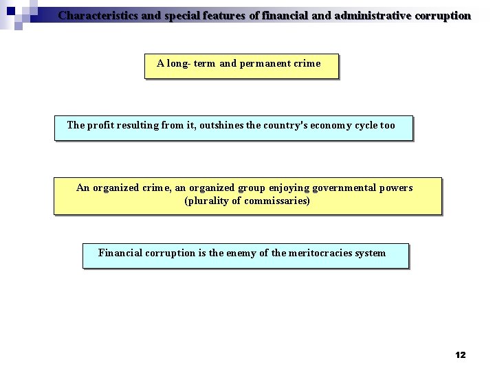 Characteristics and special features of financial and administrative corruption A long- term and permanent