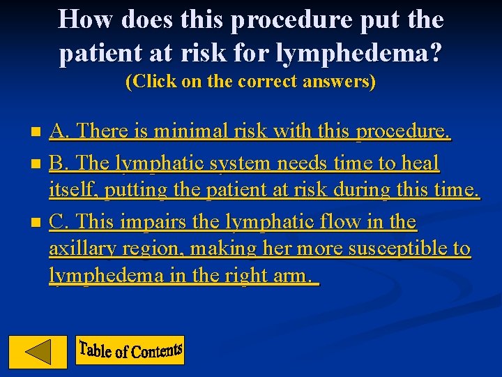 How does this procedure put the patient at risk for lymphedema? (Click on the