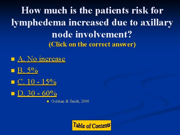 How much is the patients risk for lymphedema increased due to axillary node involvement?