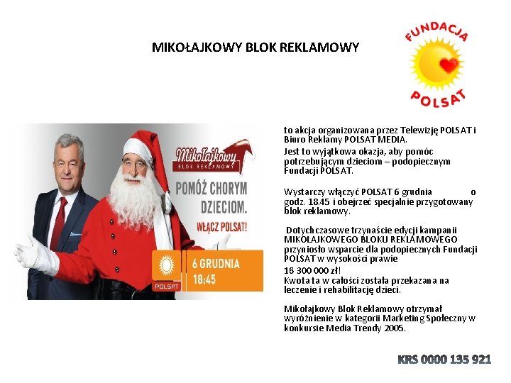 MIKOŁAJKOWY BLOK REKLAMOWY to akcja organizowana przez Telewizję POLSAT i Biuro Reklamy POLSAT MEDIA.