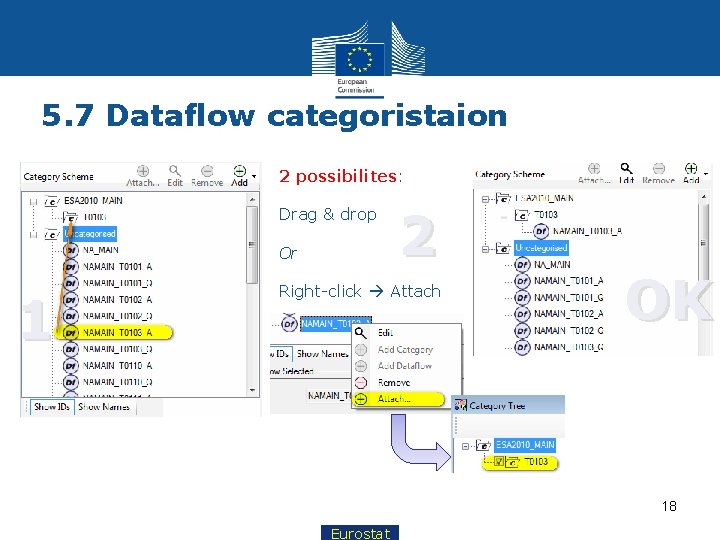 5. 7 Dataflow categoristaion 2 possibilites: Drag & drop Or 1 2 Right-click Attach