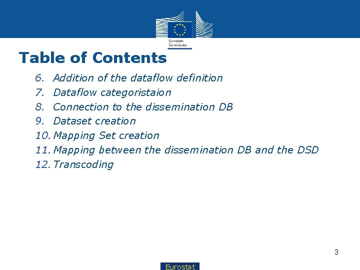 Table of Contents 6. Addition of the dataflow definition 7. Dataflow categoristaion 8. Connection