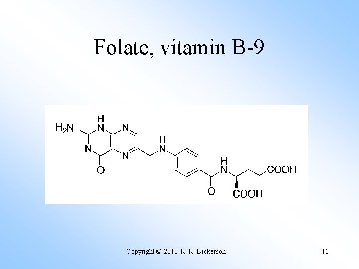 Folate, vitamin B-9 Copyright © 2010 R. R. Dickerson 11 