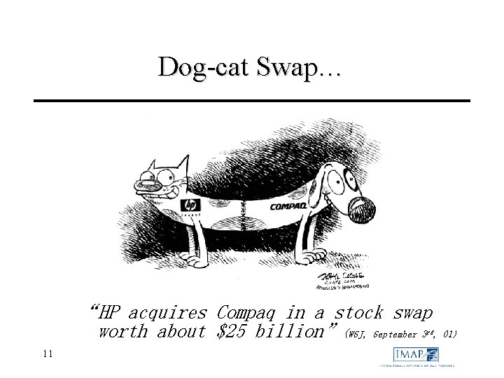 Dog-cat Swap… “HP acquires Compaq in a stock swap worth about $25 billion”(WSJ, September