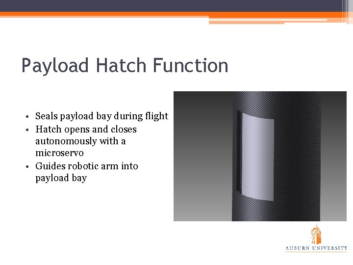 Payload Hatch Function • Seals payload bay during flight • Hatch opens and closes