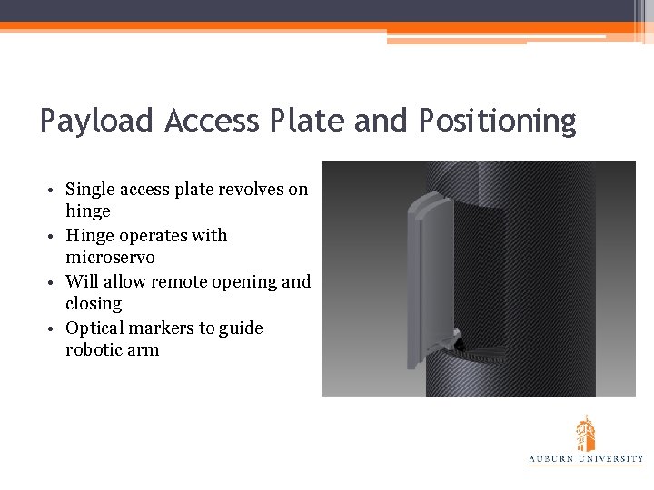 Payload Access Plate and Positioning • Single access plate revolves on hinge • Hinge