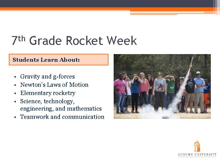 7 th Grade Rocket Week Students Learn About: • • Gravity and g-forces Newton’s