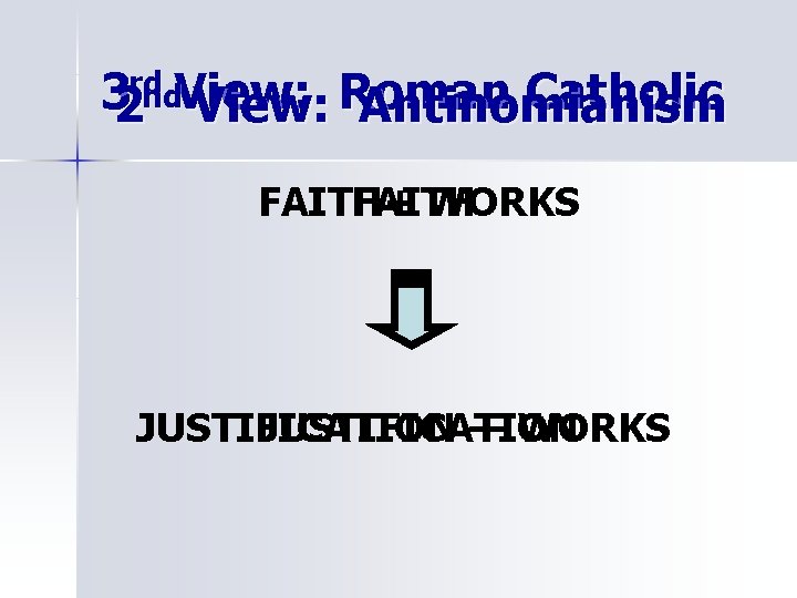 32 rdnd. View: Catholic View: Roman Antinomianism FAITH + WORKS — WORKS JUSTIFICATION 