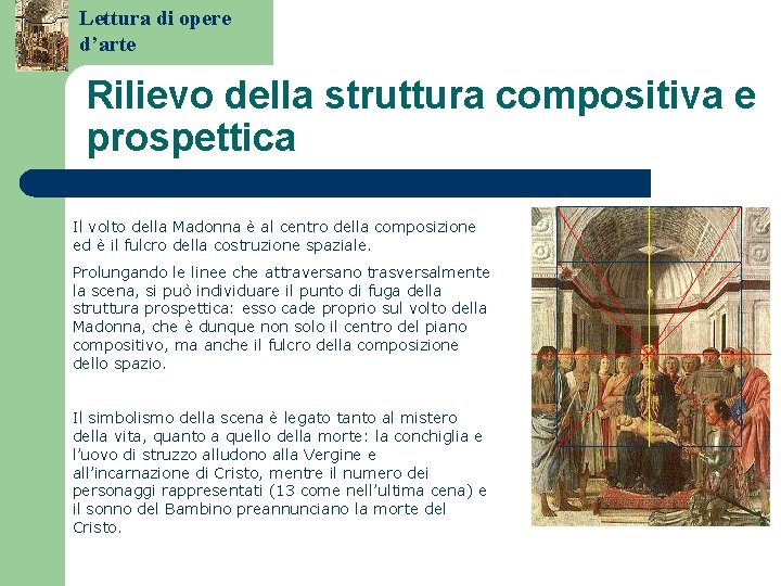 Lettura di opere d’arte Rilievo della struttura compositiva e prospettica Il volto della Madonna