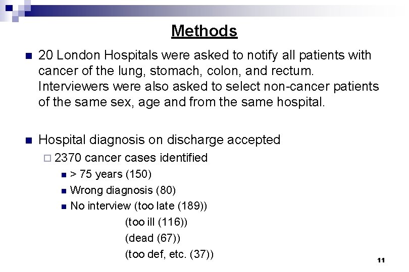 Methods n 20 London Hospitals were asked to notify all patients with cancer of