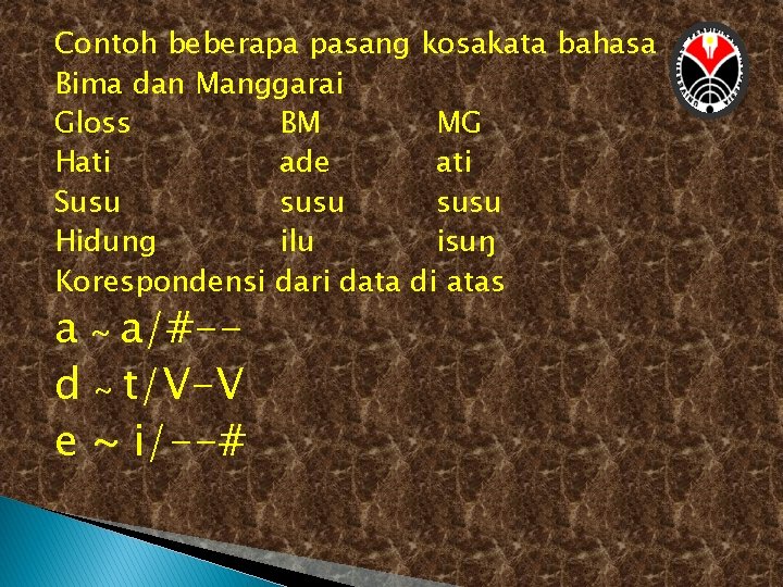 Contoh beberapa pasang kosakata bahasa Bima dan Manggarai Gloss BM MG Hati ade ati