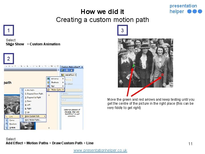 How we did it Creating a custom motion path 1 presentation helper 3 Select