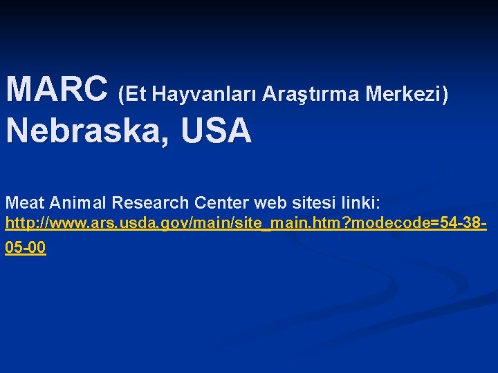 MARC (Et Hayvanları Araştırma Merkezi) Nebraska, USA Meat Animal Research Center web sitesi linki: