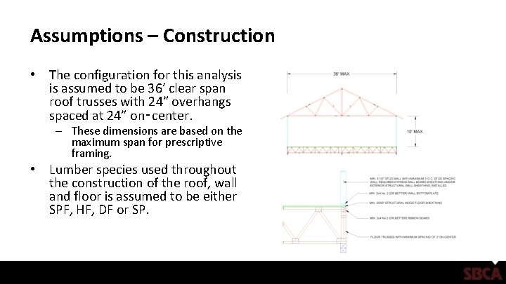 Assumptions – Construction • The configuration for this analysis is assumed to be 36ʹ