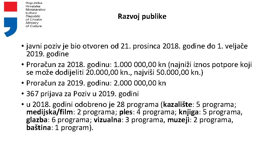 Razvoj publike • javni poziv je bio otvoren od 21. prosinca 2018. godine do