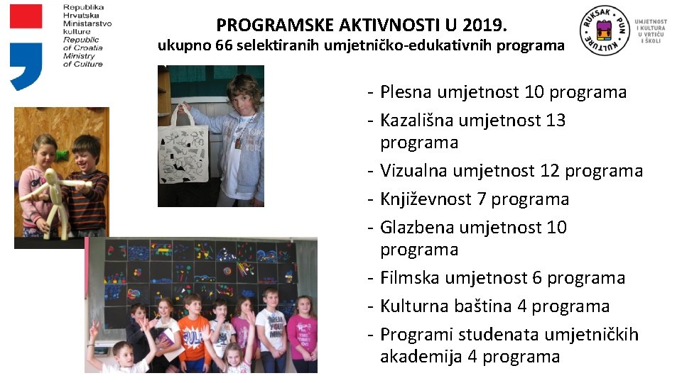 PROGRAMSKE AKTIVNOSTI U 2019. ukupno 66 selektiranih umjetničko-edukativnih programa - Plesna umjetnost 10 programa