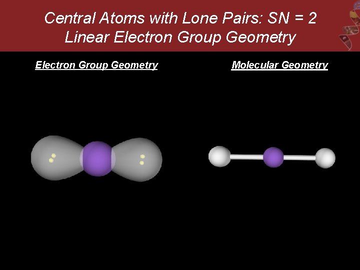 Central Atoms with Lone Pairs: SN = 2 Linear Electron Group Geometry Molecular Geometry