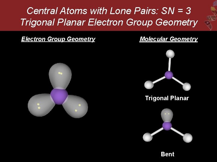 Central Atoms with Lone Pairs: SN = 3 Trigonal Planar Electron Group Geometry Molecular
