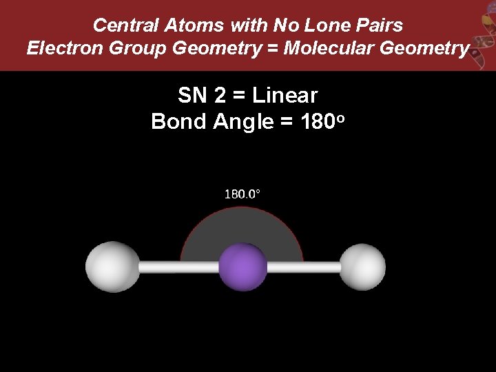 Central Atoms with No Lone Pairs Electron Group Geometry = Molecular Geometry SN 2