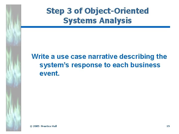 Step 3 of Object-Oriented Systems Analysis Write a use case narrative describing the system’s