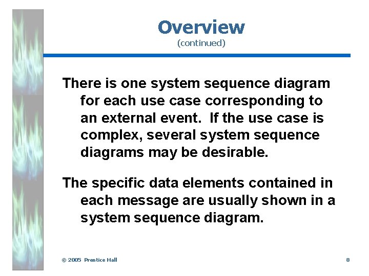 Overview (continued) There is one system sequence diagram for each use case corresponding to