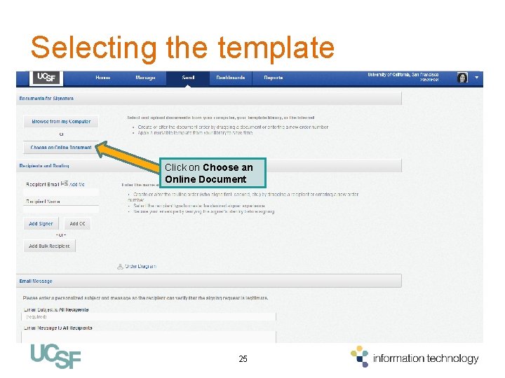 Selecting the template Click on Choose an Online Document 25 Selecting the template Click on Choose an Online Document 25