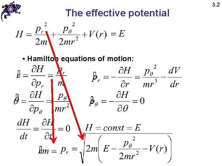 The effective potential • Hamilton equations of motion: 3. 2 