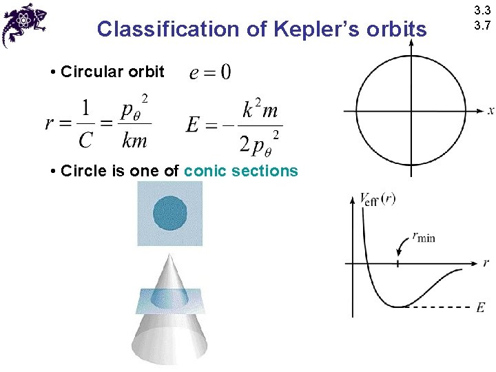 Classification of Kepler’s orbits • Circular orbit • Circle is one of conic sections