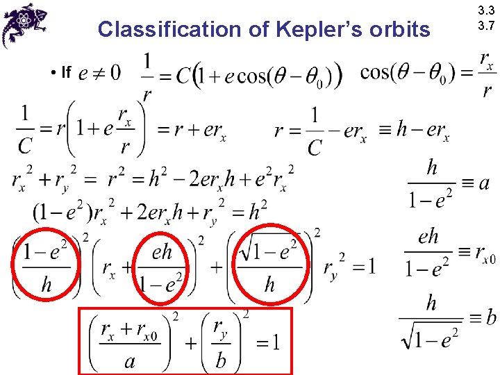 Classification of Kepler’s orbits • If 3. 3 3. 7 
