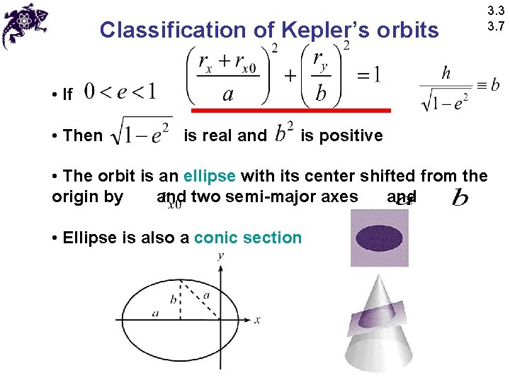 Classification of Kepler’s orbits 3. 3 3. 7 • If • Then is real