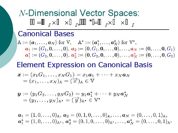 N-Dimensional Vector Spaces: Canonical Bases Element Expression on Canonical Basis 