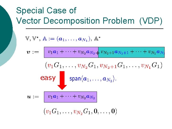 Special Case of Vector Decomposition Problem (VDP) easy 