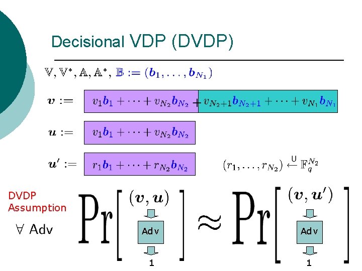 Decisional VDP (DVDP) DVDP Assumption Adv 1 1 