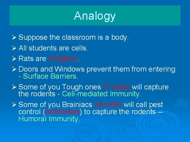 Analogy Ø Suppose the classroom is a body. Ø All students are cells. Ø