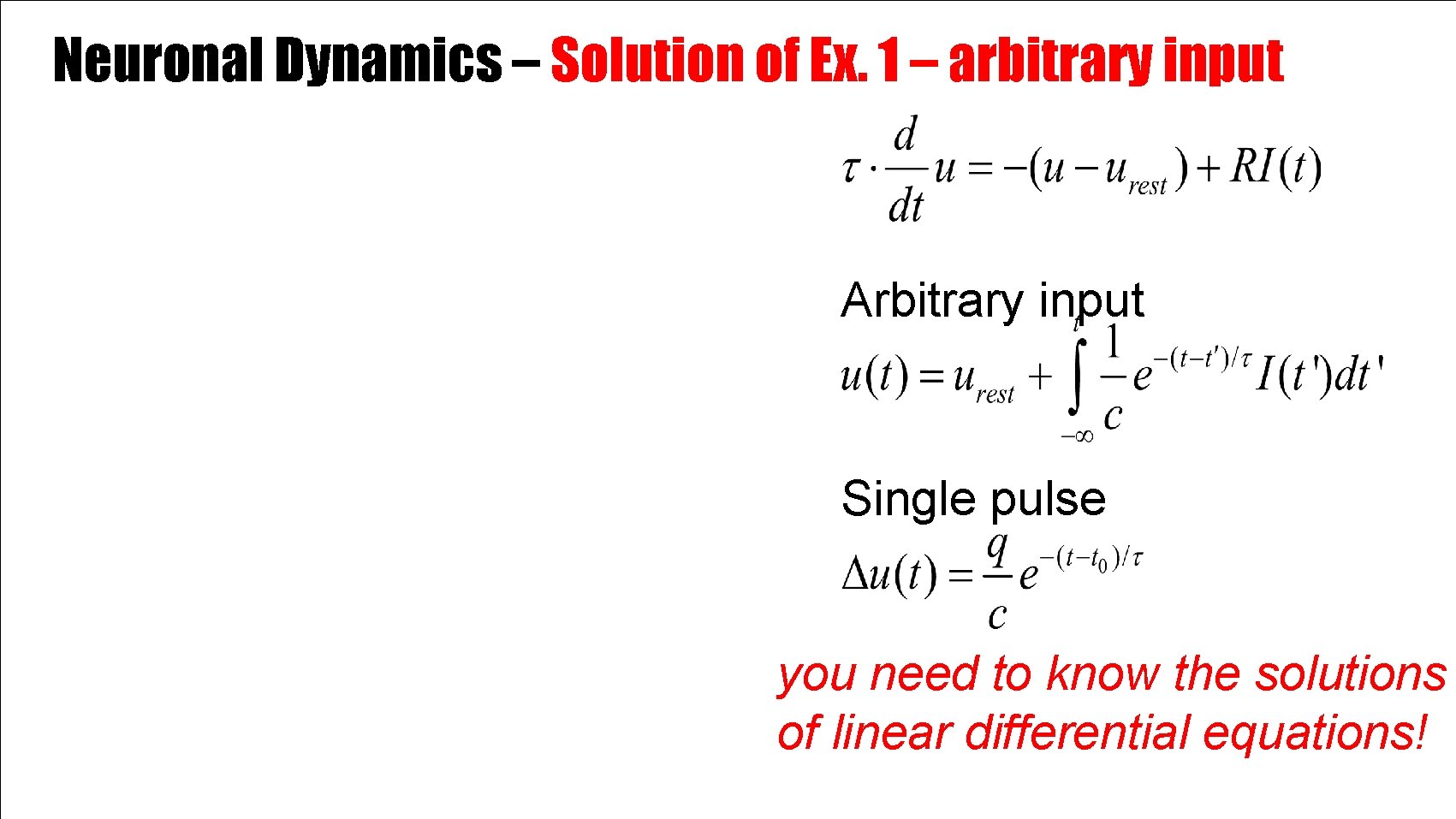 Neuronal Dynamics – Solution of Ex. 1 – arbitrary input Arbitrary input Single pulse