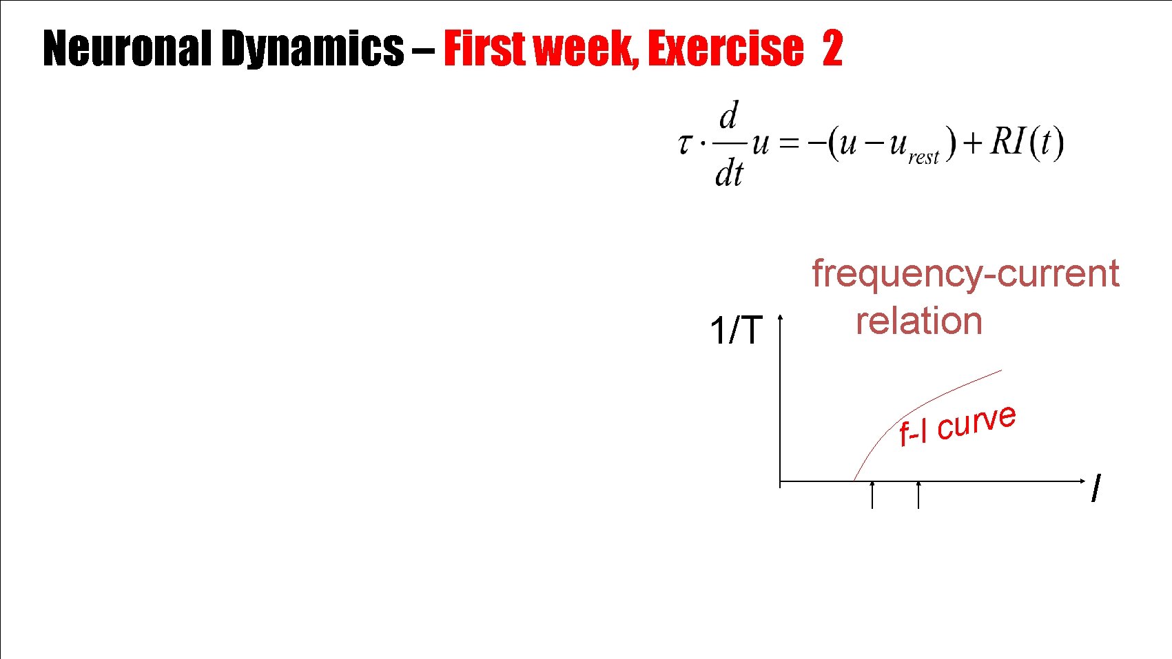 Neuronal Dynamics – First week, Exercise 2 1/T frequency-current relation e v r u