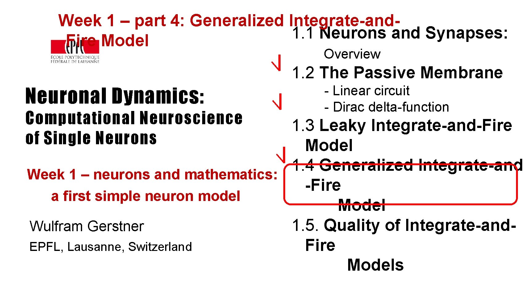 Week 1 – part 4: Generalized Integrate-and 1. 1 Neurons and Synapses: Fire Model