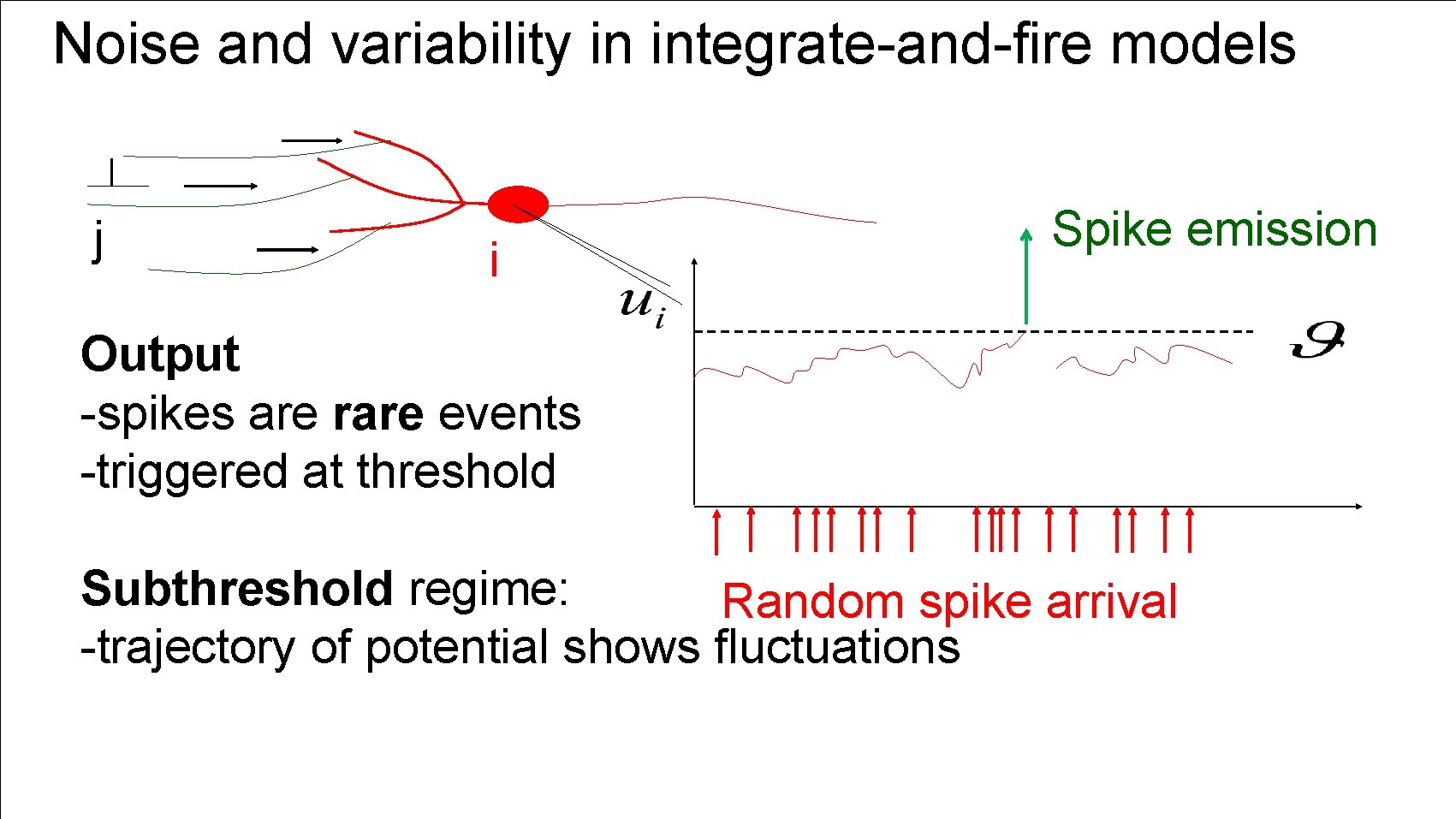 Noise and variability in integrate-and-fire models j i Spike emission Output -spikes are rare