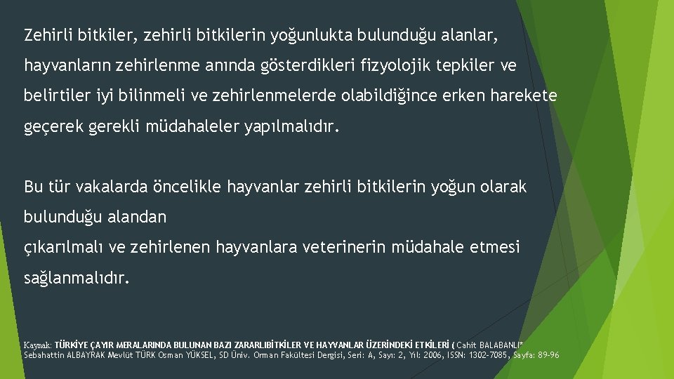 Zehirli bitkiler, zehirli bitkilerin yoğunlukta bulunduğu alanlar, hayvanların zehirlenme anında gösterdikleri fizyolojik tepkiler ve